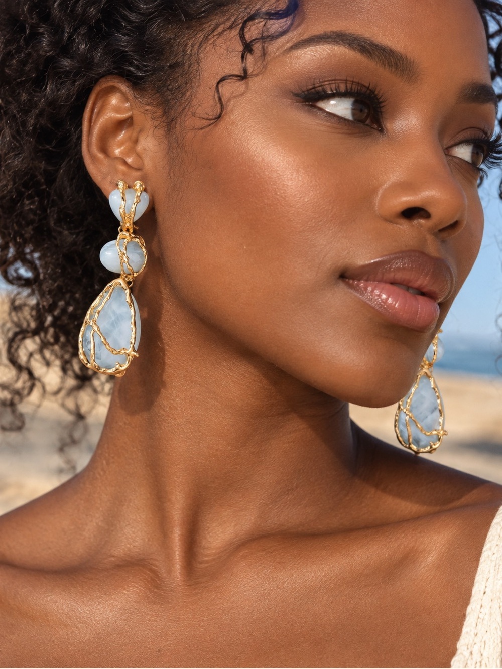 Chunky Blue Stone Drop Earrings